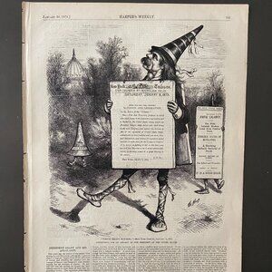Harpers Weekly, Political Cartoon, Thomas Nast, Antique Woodcut Engraving